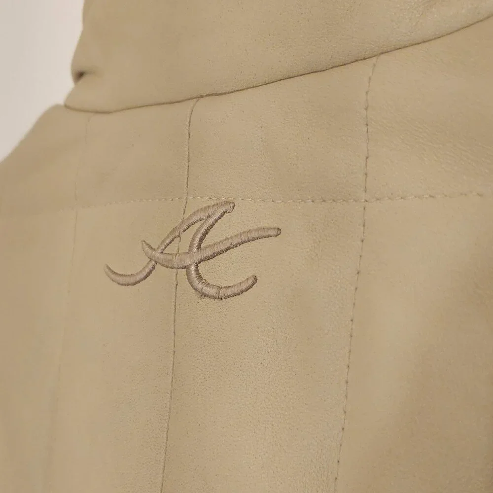 Avirex Leather Long Coat Quilted Beige High Neck Vintage 90s Minimal Jacket - Picture 10 of 13